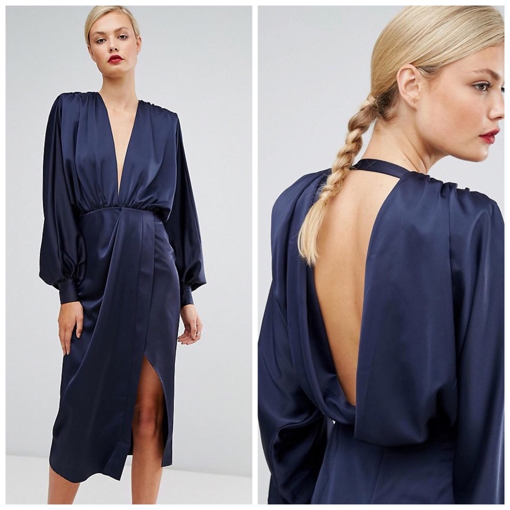 ASOS Shoulder Pad Long Sleeve Midi Selenia Dress - Picture 8 of 8